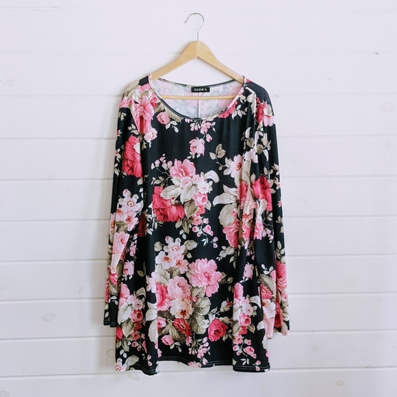 Club L Tops - Floral Print Long Sleeve Shirt/Dress